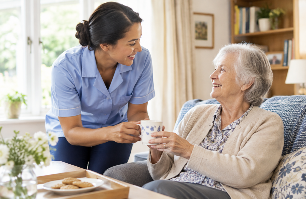Companion caregiver providing in-home senior care